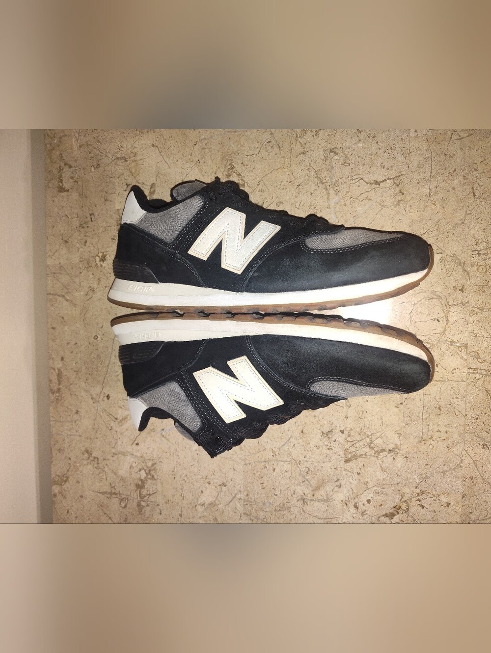 New Balance 574 Black and Gray Retro Runner Sneakers - Picture 9 of 10